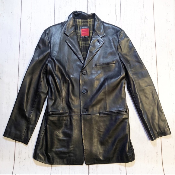 Cole Haan Country black leather jacket coat men’s medium heavy thick imported - Picture 1 of 10